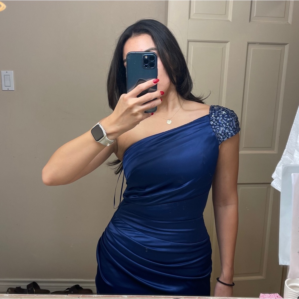 Mini asymmetrical satin dress